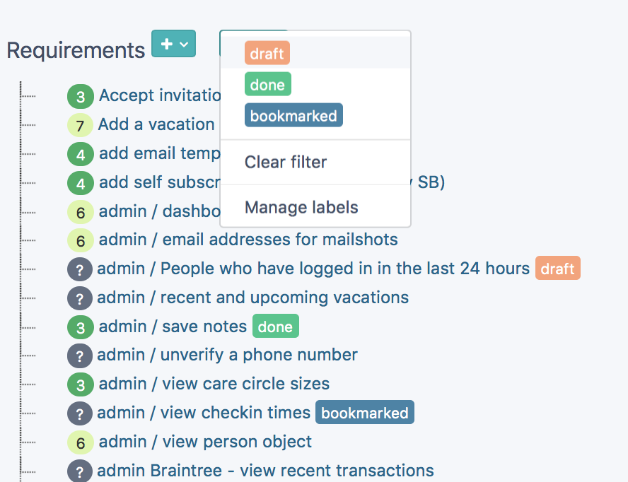 Analisi dei requisiti: screenshot di tagging e filtraggio