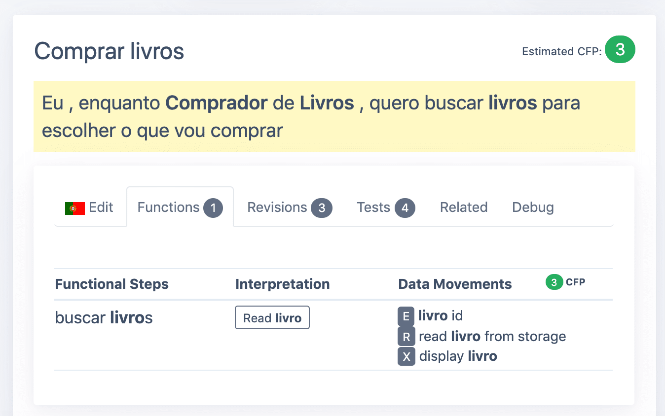 La primera historia de usuario de software portugués dimensionada automáticamente