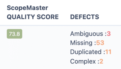 ScopeMaster assigns a score for a set of requirements quality