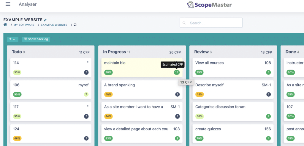 Neu – Kanban mit ScopeMaster zeigt Qualität und Größe von User Stories, bevor Sie daran arbeiten