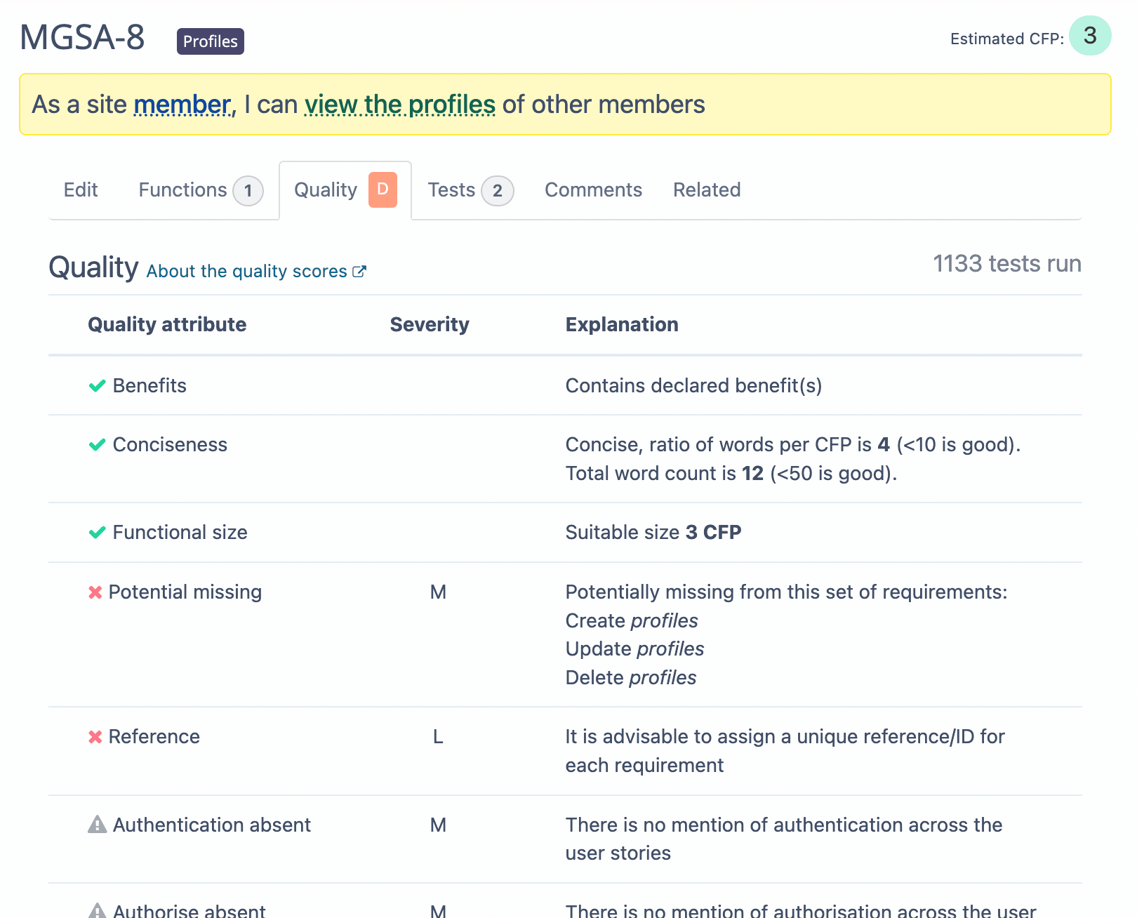 Beispiel für eine User Story-QA