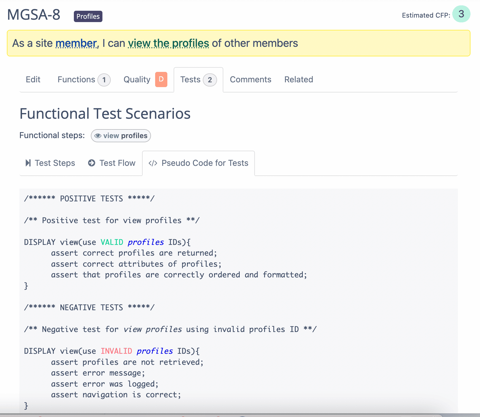 Exemple de pseudo-code de test