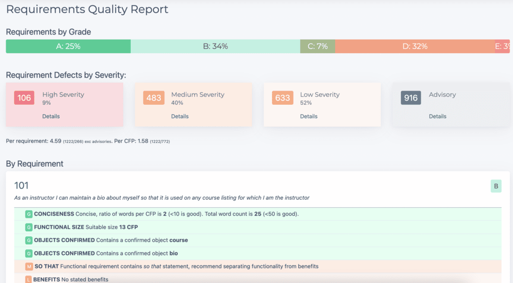 Requirements Quality Report by ScopeMaster