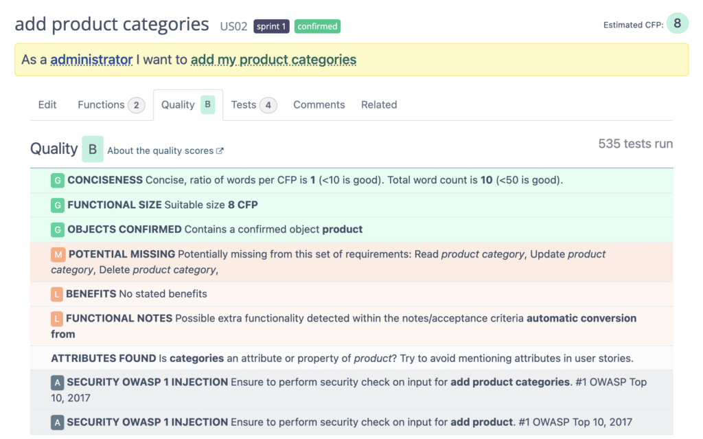 Requisitos testados pelo ScopeMaster