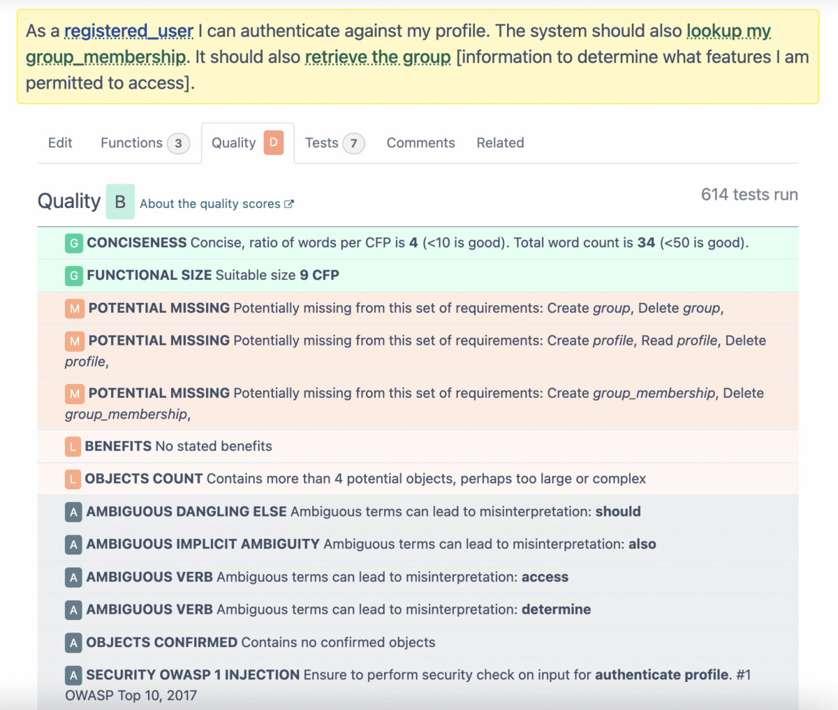 Software Requirements Analysis, QA and Sizing - automated