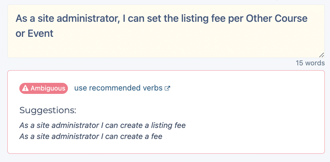 Suggerimenti per correggere l'ambiguità. Screenshot che mostra le frasi suggerite per risolvere le ambiguità