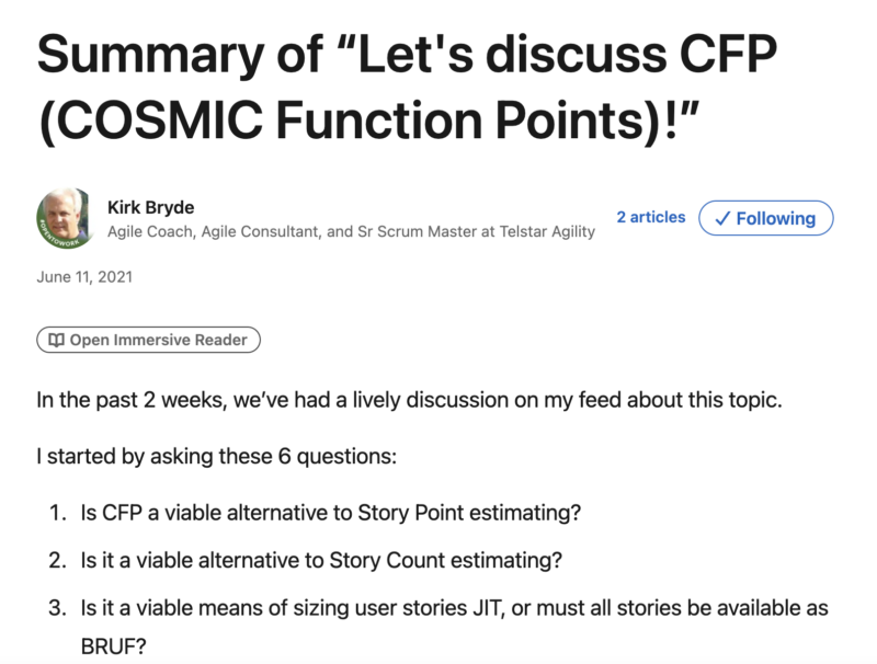 Linkedin Summary of Discussion on COSMIC Function Points and ...