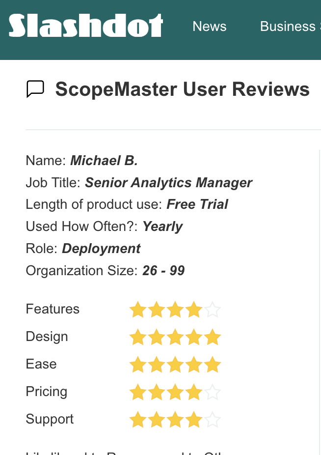 Slashdot-Bewertungen von ScopeMaster